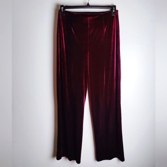 New York & Company Pants - VTG Y2K NY & Co Dark Wine Red Stretch Velour Track Leisure Wide Leg Pants, M
